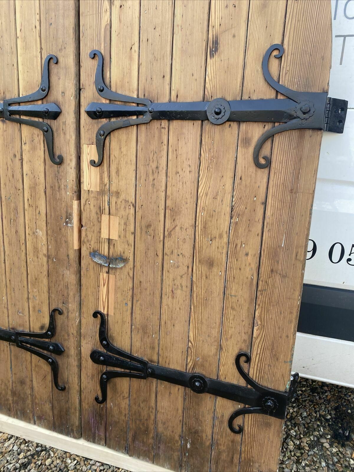Large Tudor Gothic Church Doors Set Antique Period Iron Reclaimed Old Arched photo for sale