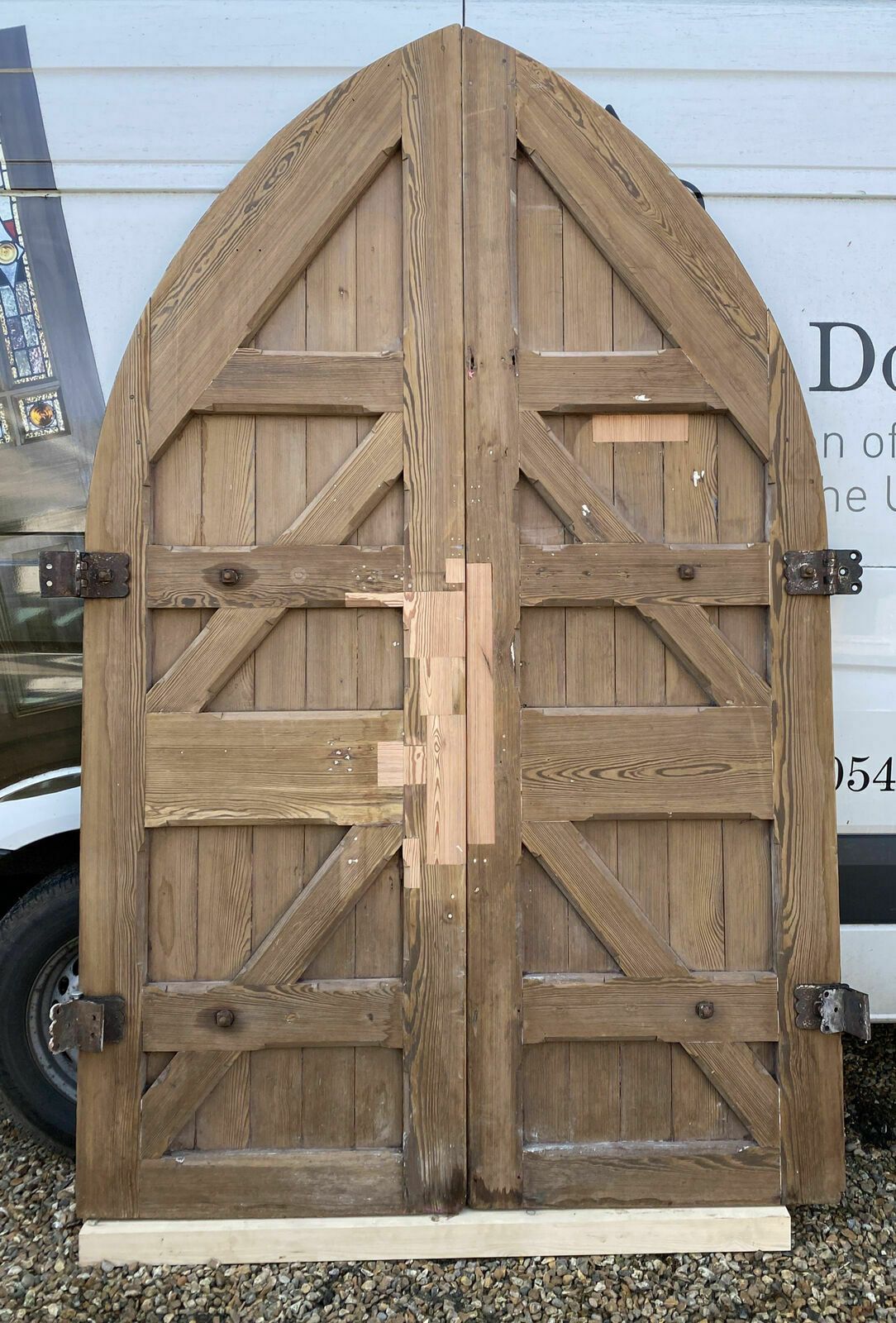Large Tudor Gothic Church Doors Set Antique Period Iron Reclaimed Old Arched photo vintage
