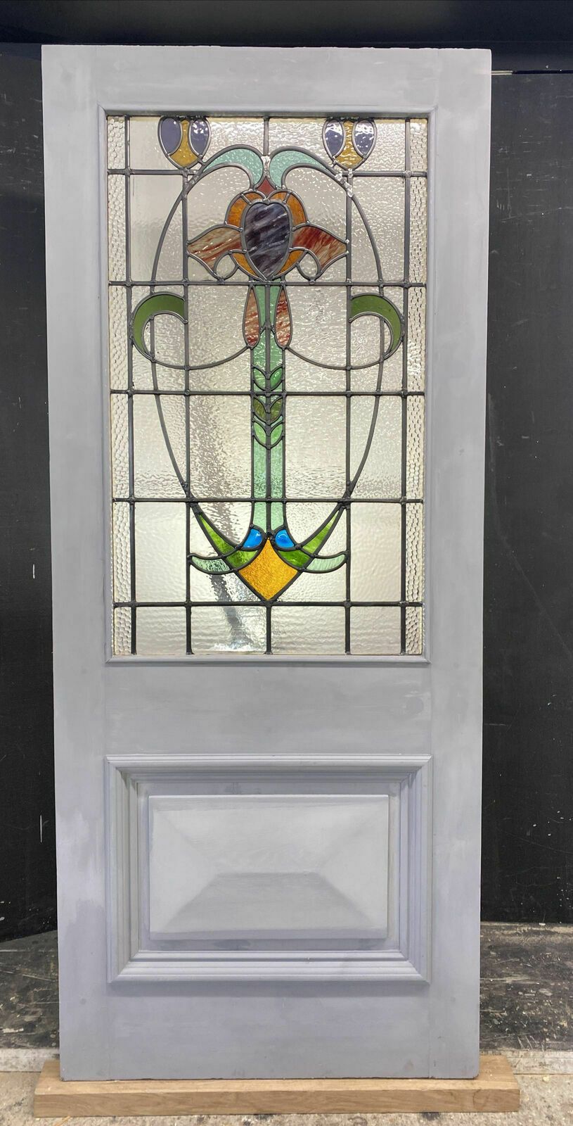 Large Victorian Stained Glass Front Door Antique Period Reclaimed Old Lead Wood
