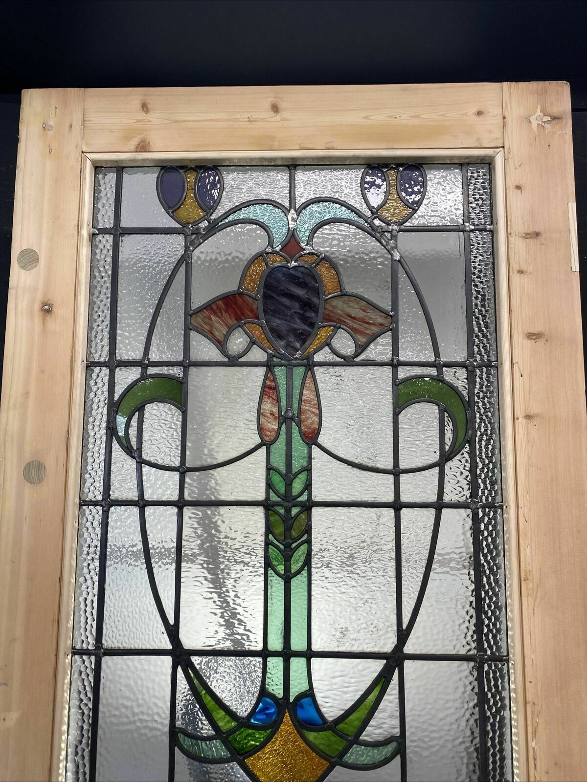 Large Victorian Stained Glass Front Door Antique Period Reclaimed Old Lead Wood photo vintage