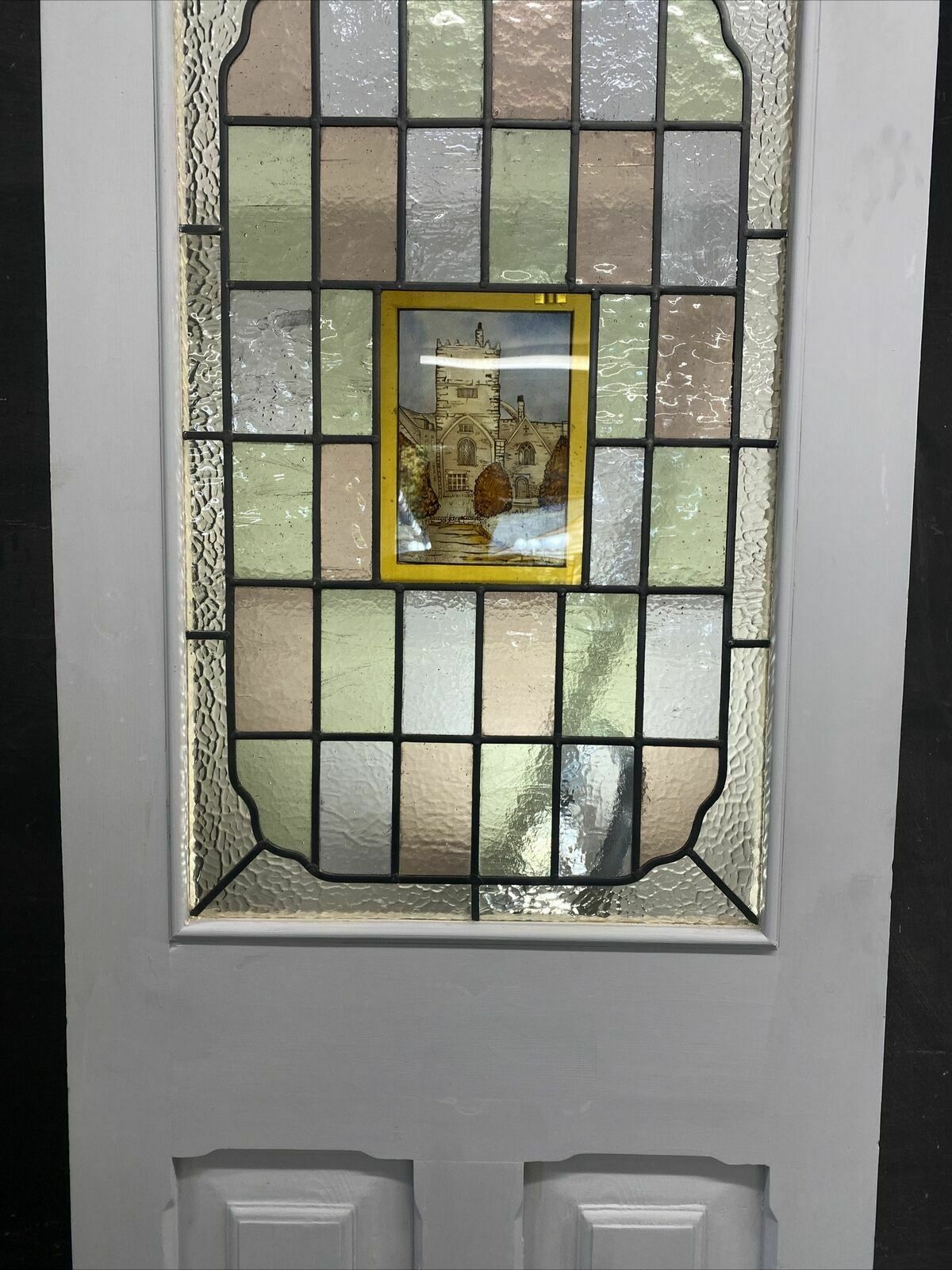 Victorian Stained Glass Front Door Antique Period Reclaimed Old Leaded Wood Pine photo for sale