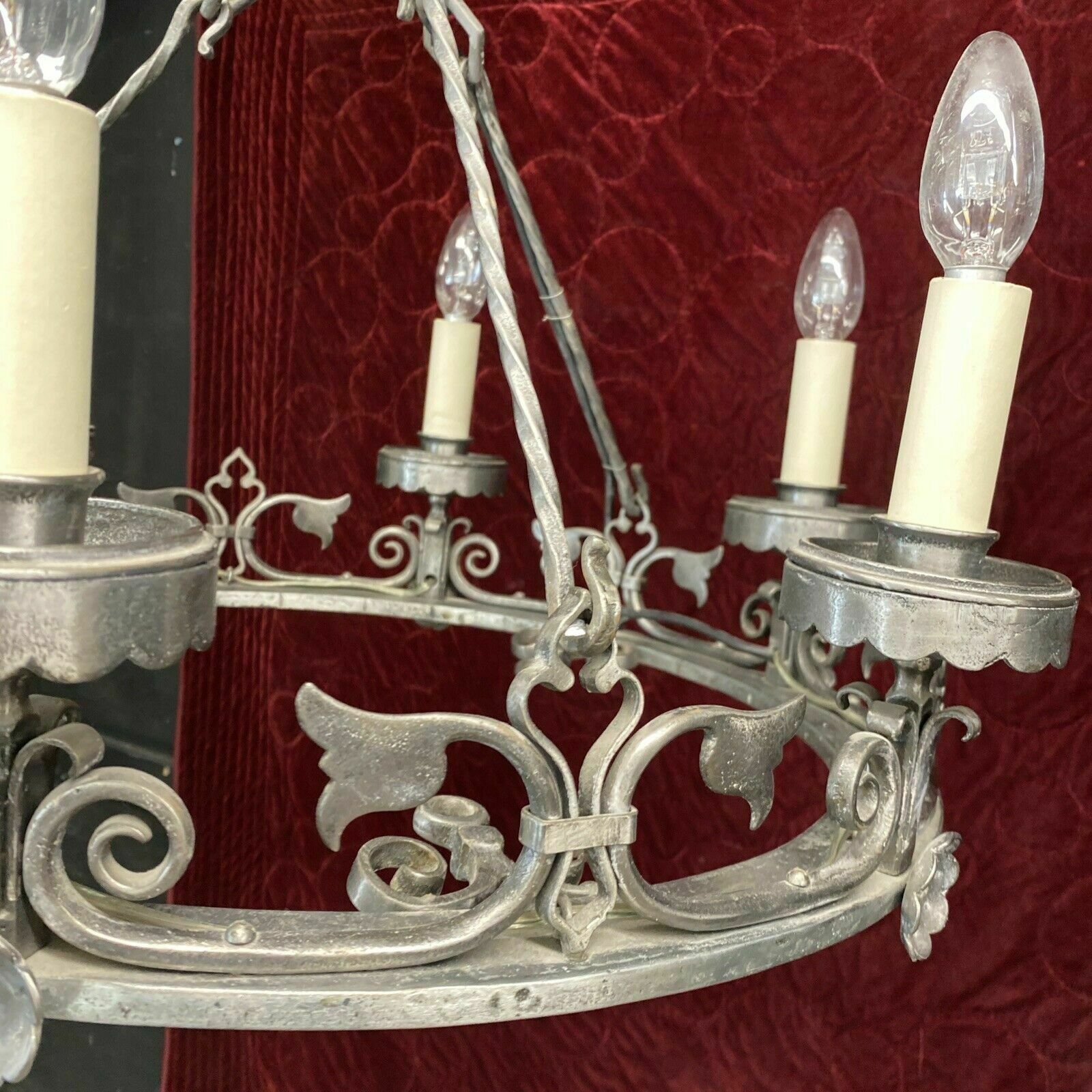 V Large Antique 19th Century Gothic Revival Wrought Iron French Chandelier Light photo 4130.0