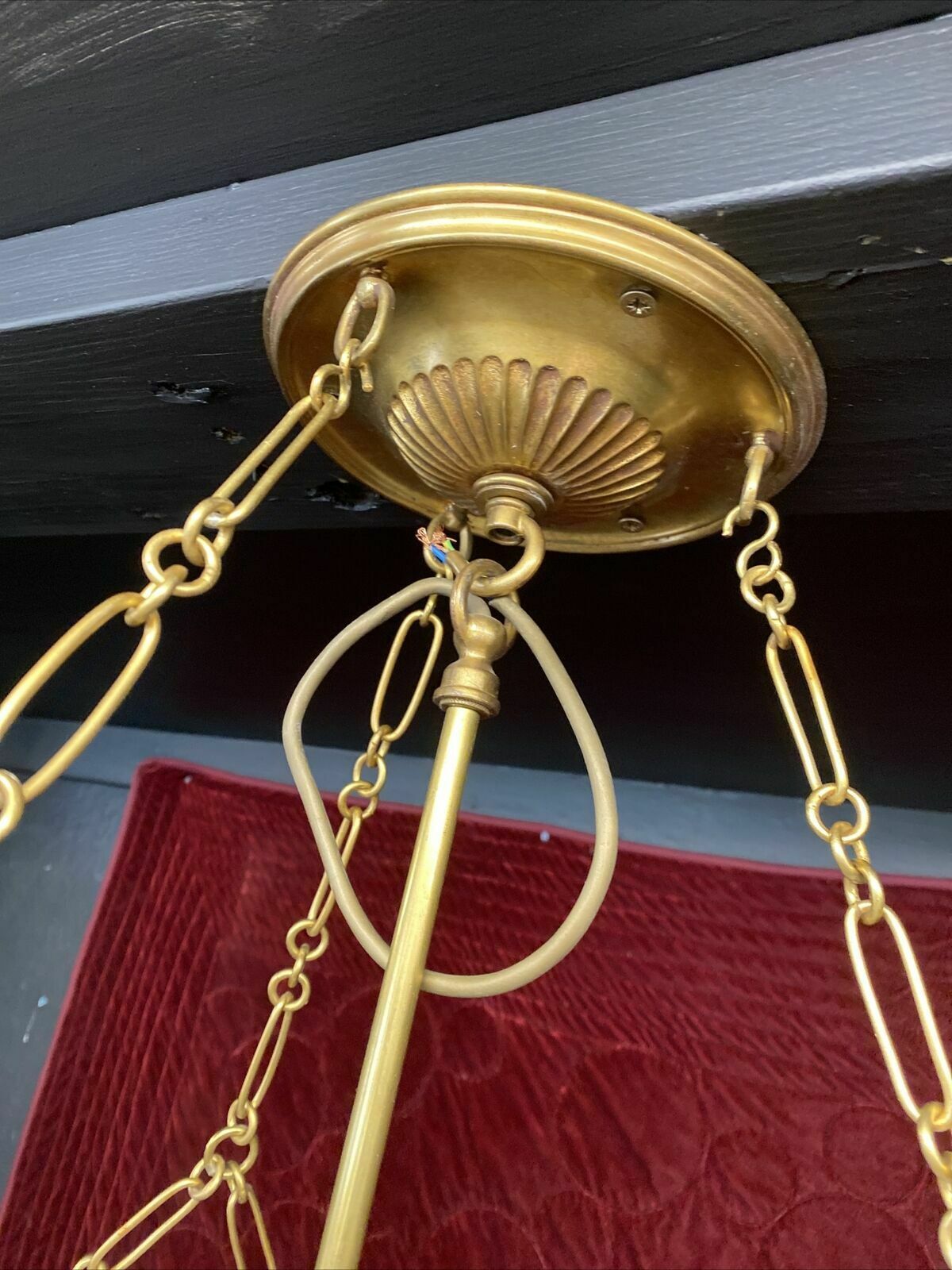 photo for sale Xl Antique Gilt Brass Cut Etched Glass Ceiling Bowl Louis XV 19th Century Light