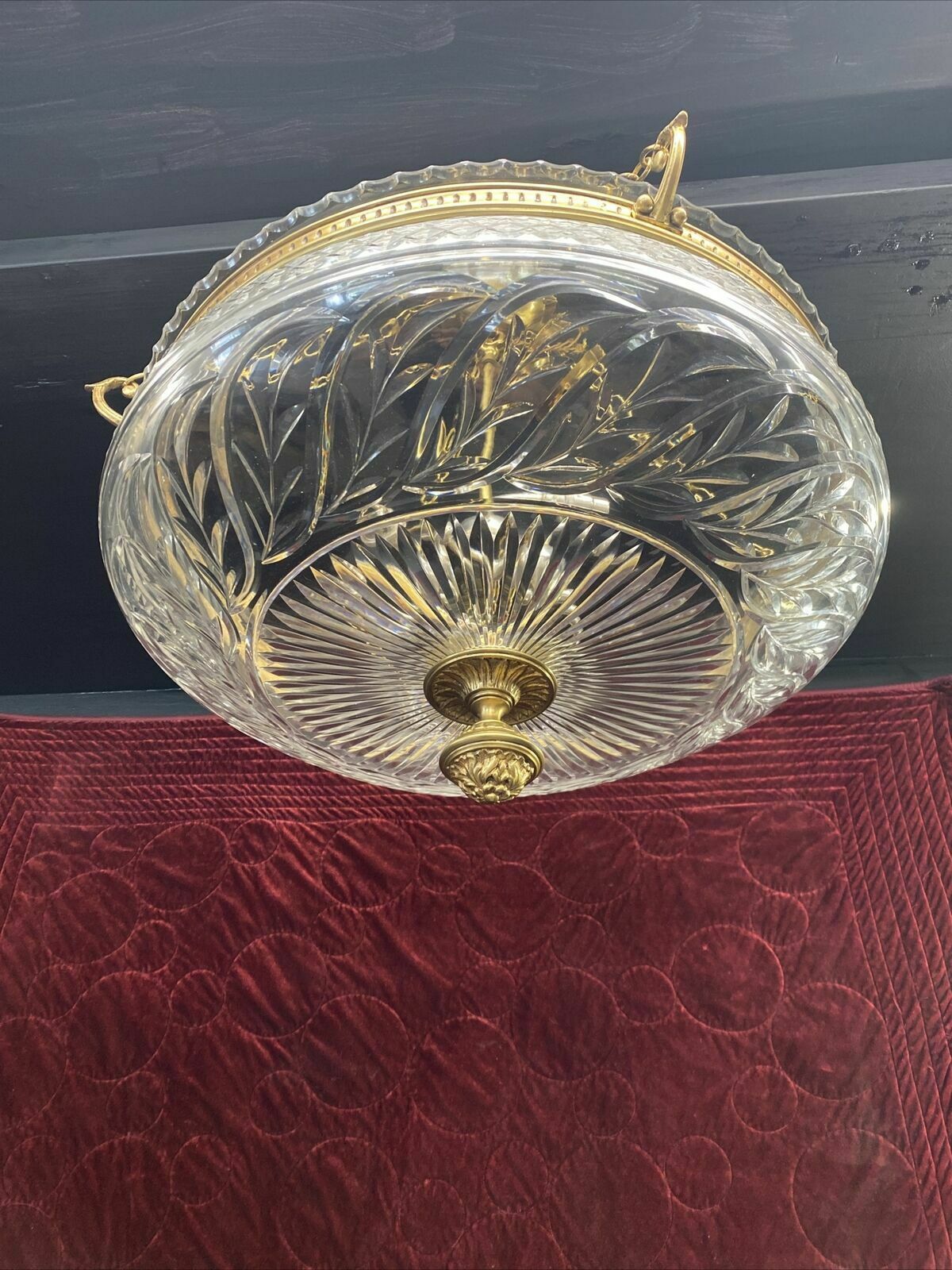 Large Antique Gilt Brass Cut Glass Ceiling Bowl Louis XV 19th Century Light Old photo Lighting
