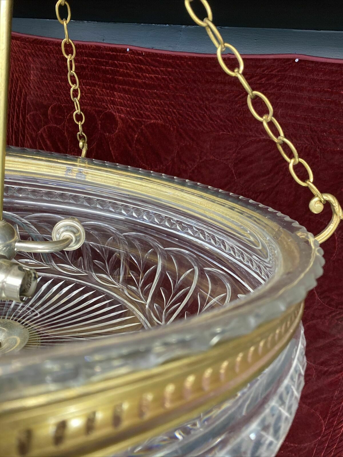 Large Antique Gilt Brass Cut Glass Ceiling Bowl Louis XV 19th Century Light Old photo buy