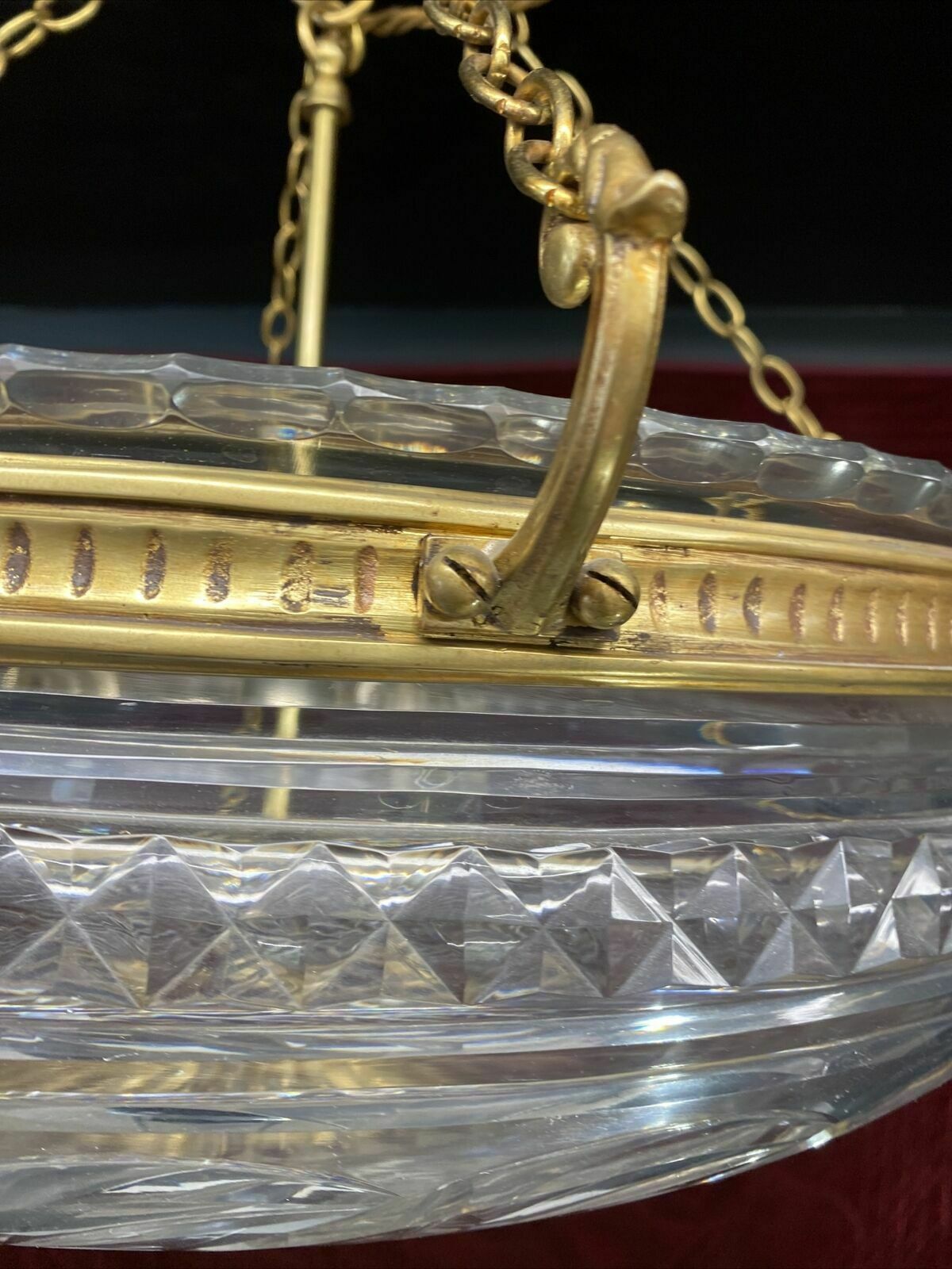 photo furniture Large Antique Gilt Brass Cut Glass Ceiling Bowl Louis XV 19th Century Light Old