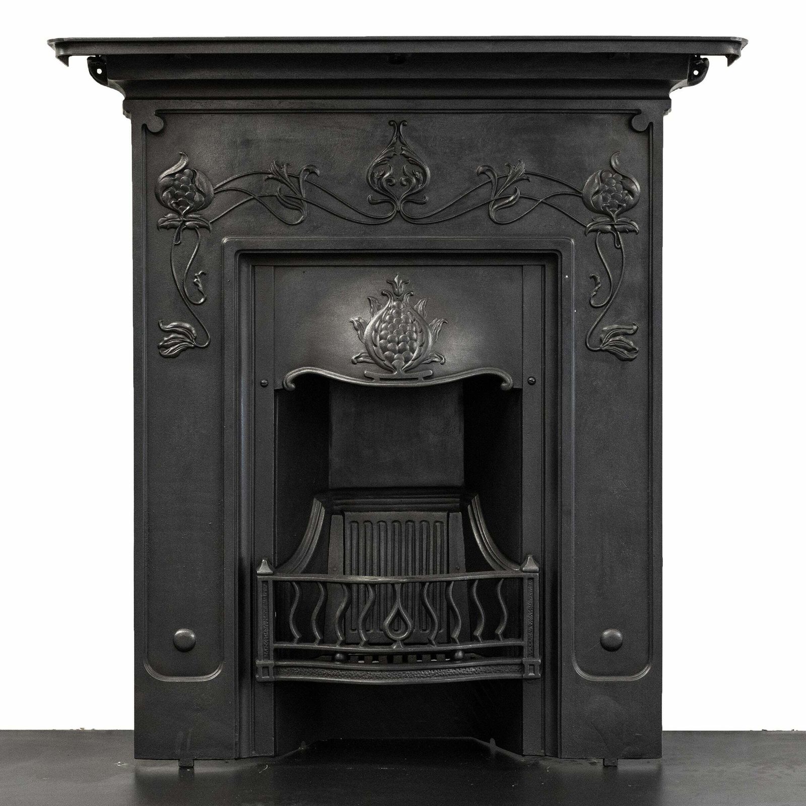 Antique Art Nouveau Cast Iron Combination Fireplace