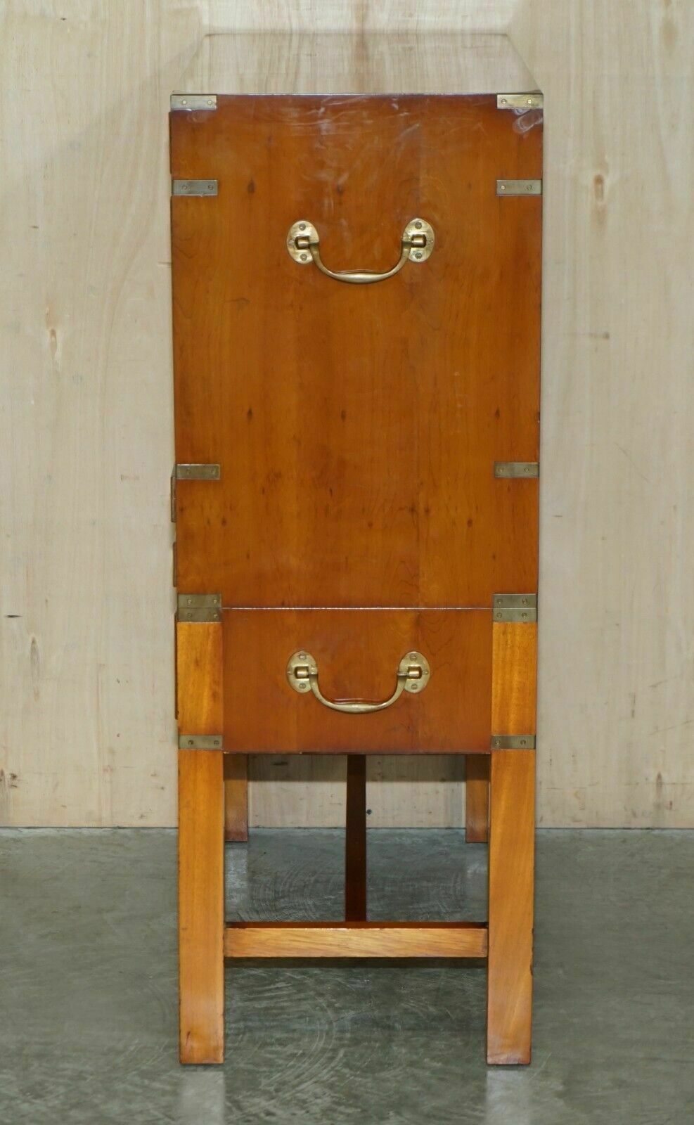 photo buy Harrods Kennedy Burr Yew Wood Green Leather Secrataire Desk Chest Of Drawers