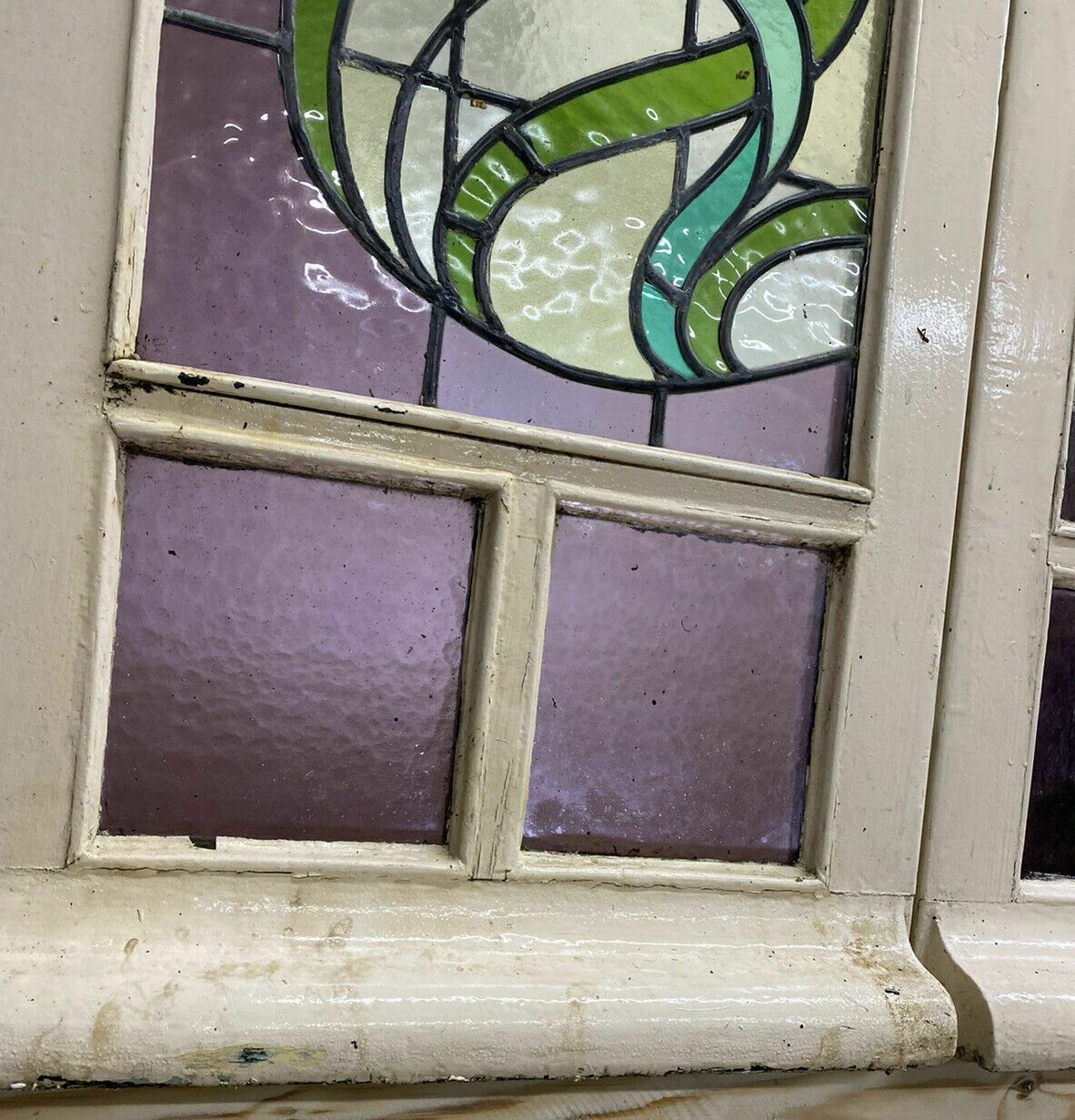Pair Large Art Nouveau Stained Glass Windows Antique Period Lead Old Reclaimed photo 1947.0