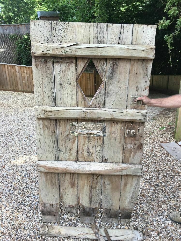 Solid Oak Front Door Period Wood Reclaimed Rustic Antique 1600s Old Wood Iron photo vinterior