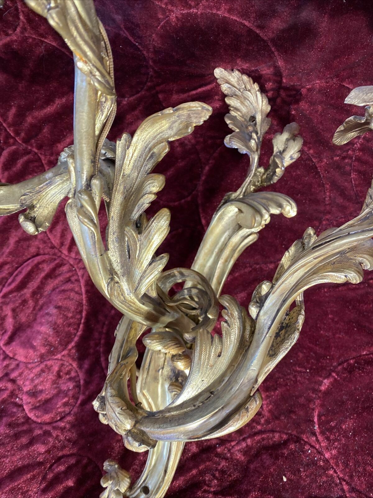 Set 2 Large Antique Gold Gilt Brass Wall Sconces Lights Louis XV 19th Century photo vinterior
