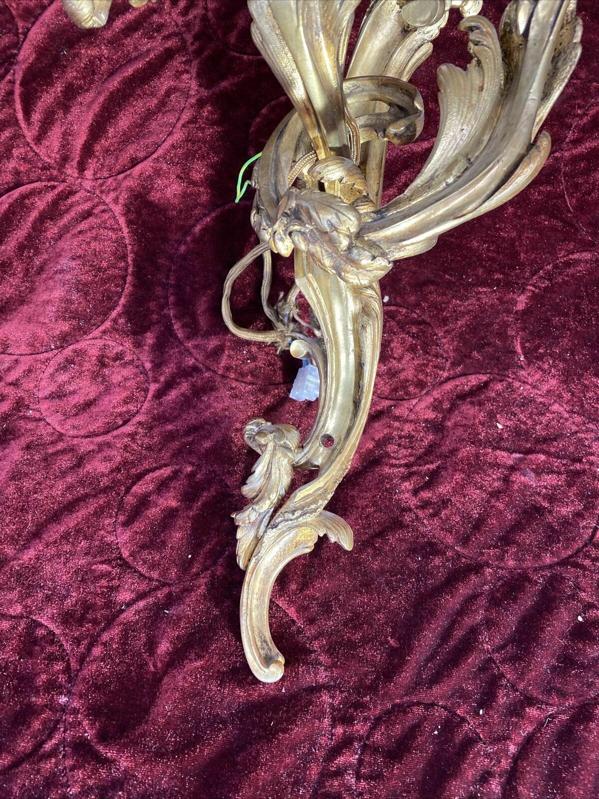 Set 2 Large Antique Gold Gilt Brass Wall Sconces Lights Louis XV 19th Century photo buy
