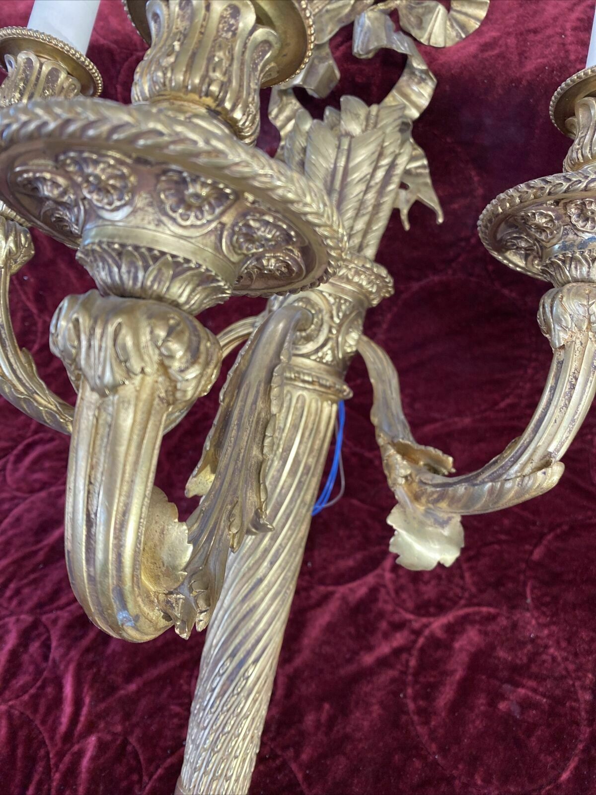Pair Large Antique Gold Gilt Brass Wall Sconces Lights Louis XV 19th Century photo for sale