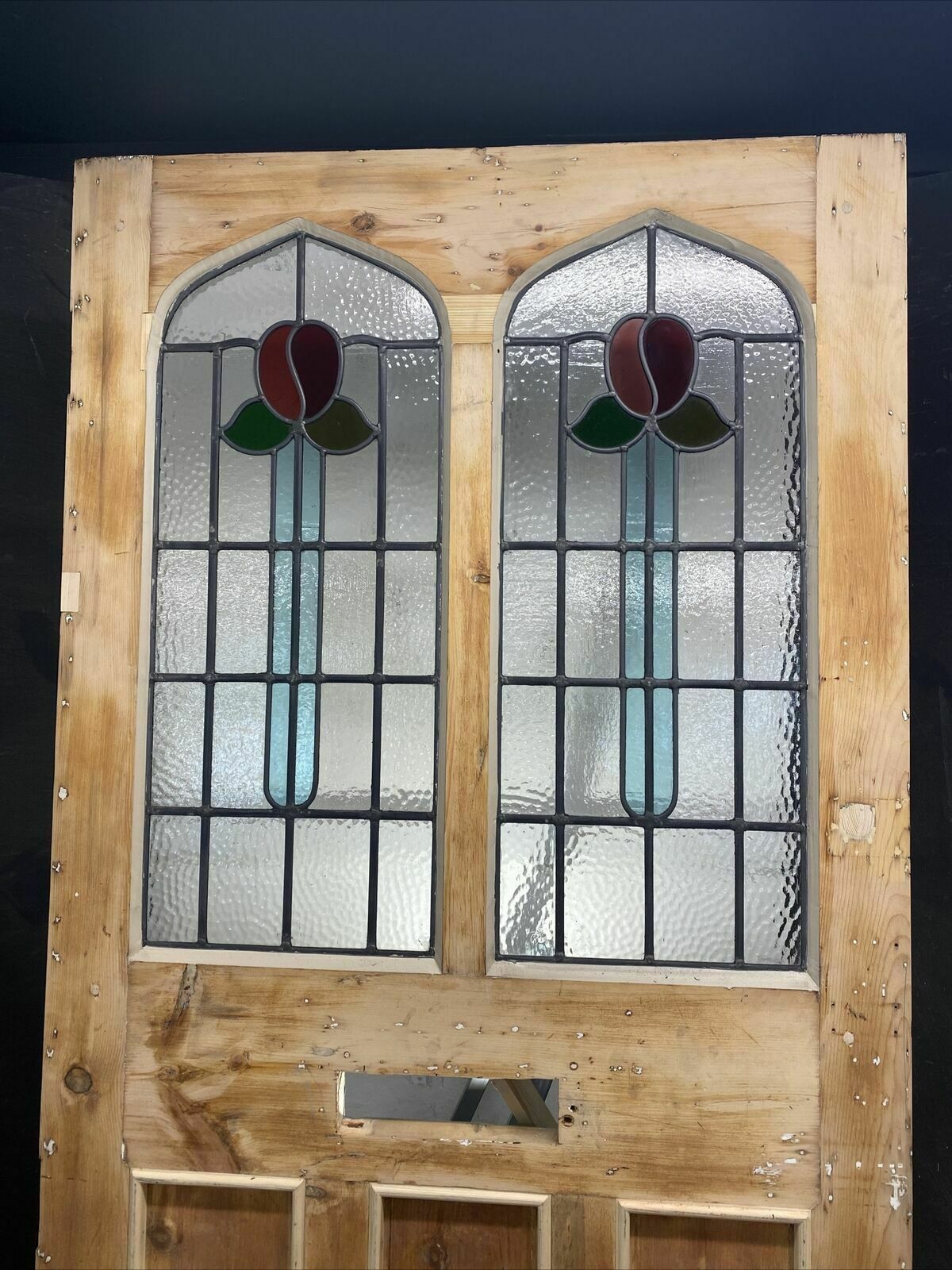 Large Victorian Stained Glass Front Door Antique Period Reclaimed Old Lead Wood photo vintage