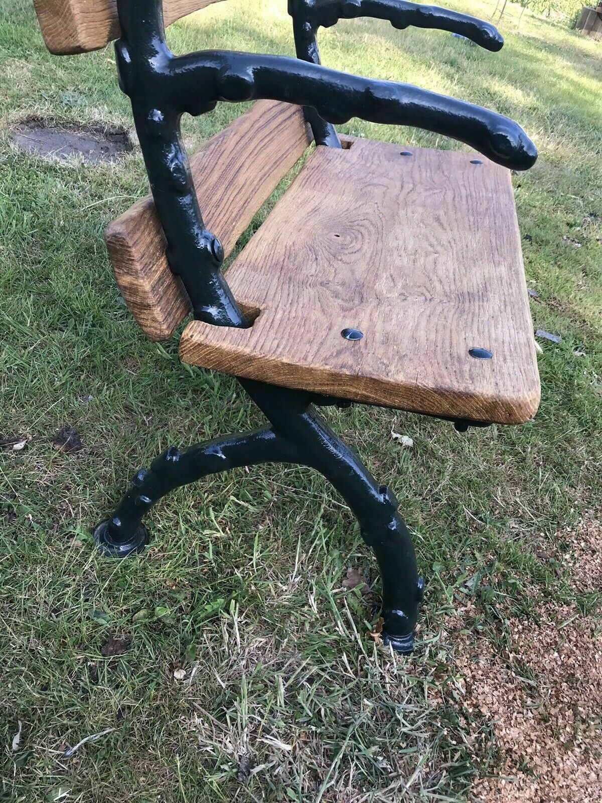 Old Antique Cast Iron Bench Period Reclaimed Seat Garden Patio Bar Wood Chair photo for sale