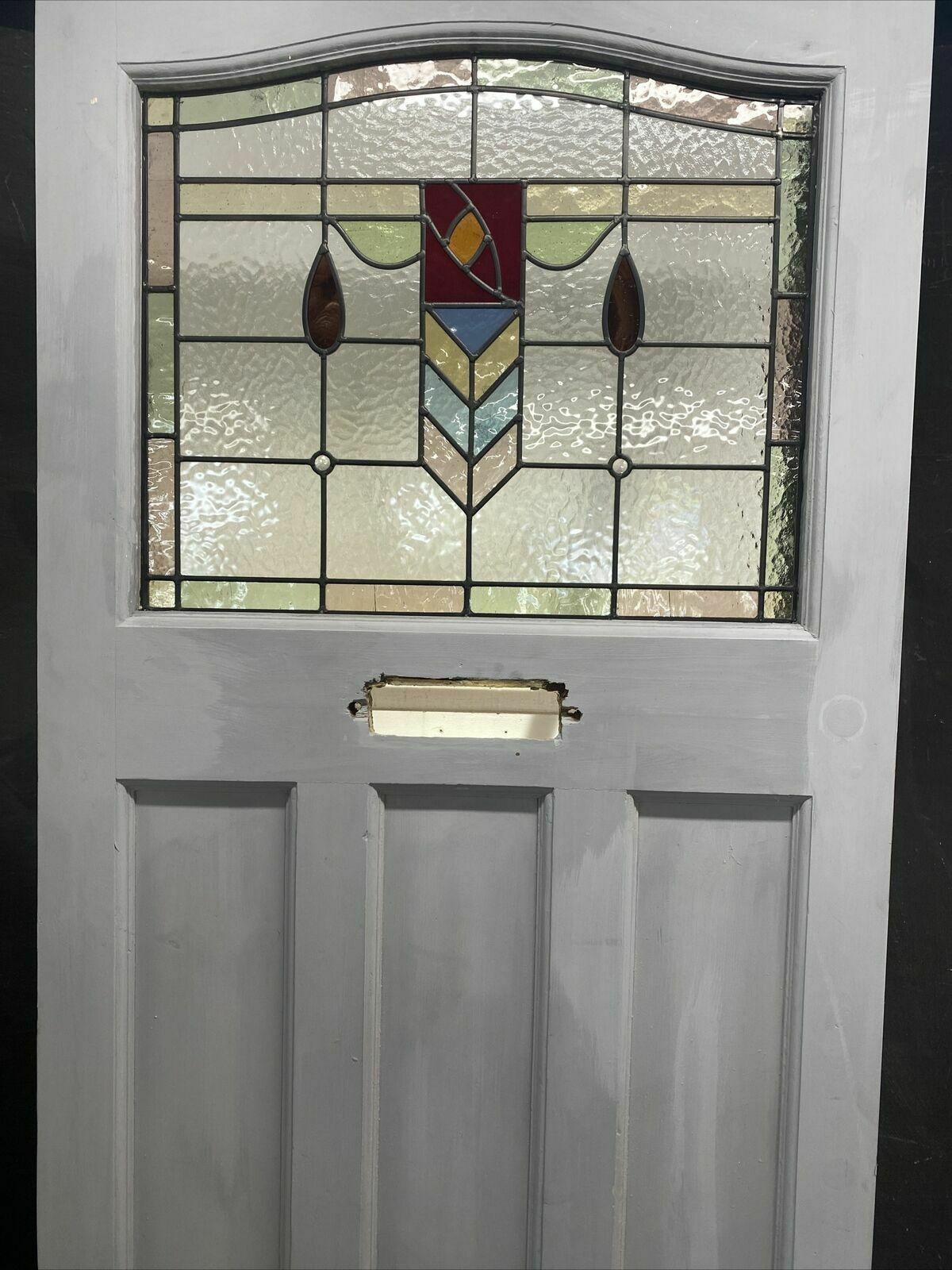 Large Edwardian Front Door Period Stained Glass Old Reclaimed Antique Lead Wood photo for sale
