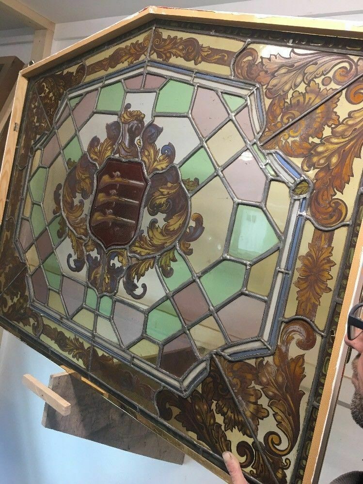 photo furniture Unique Stained Glass Hand Painted Window Panel Old Period Antique Musketeers