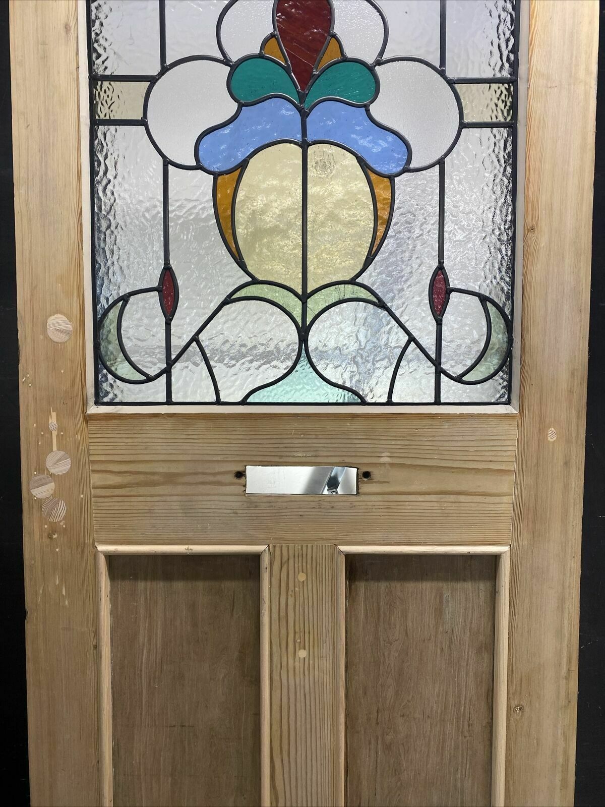 Edwardian Front Door Period Stained Glass Old Reclaimed Antique Lead Wood Pine photo vintage