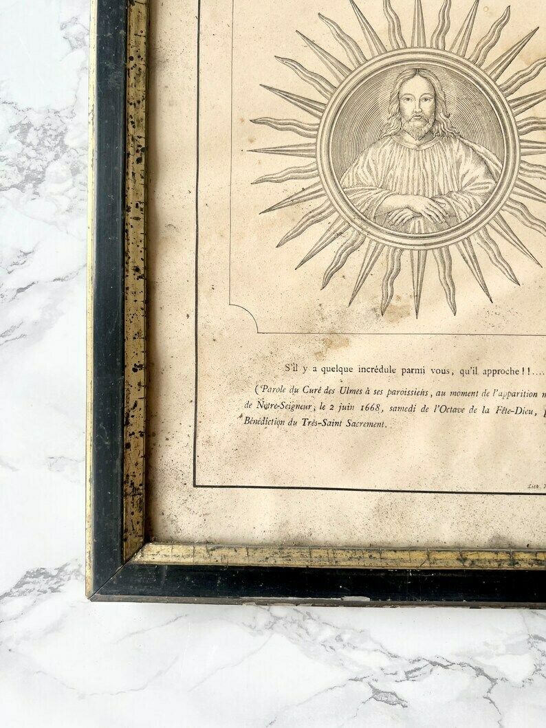 Antique  Rare 1800 Document "Souvenir Of The Ulmes Pilgrimage" (Near Saumur Anjou) Commemorating The Apparition In 1668   In A Napoleon III Frame photo for sale