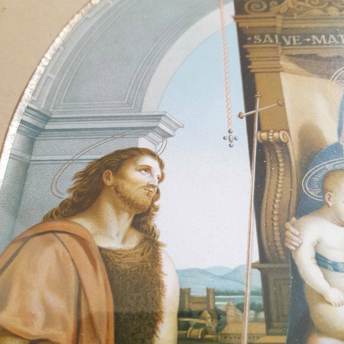 Antique Framed Religious Lithograph   Salve Mater Christi   The Ansidei Madonna Christ   Raphael 1505   Virgin Mary & Child   Wall Décor photo for sale