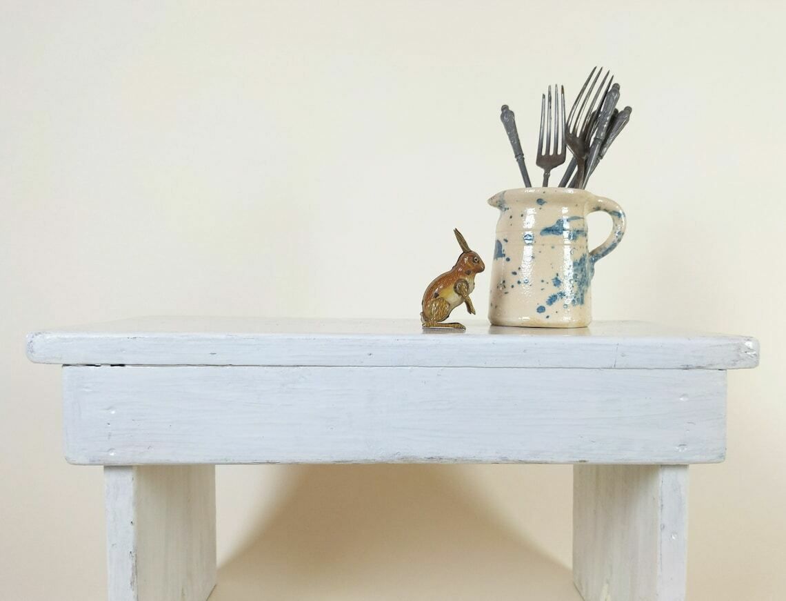 French Vintage Wooden Step Stool White Painted Display Stand Or Plant Stand photo Furniture