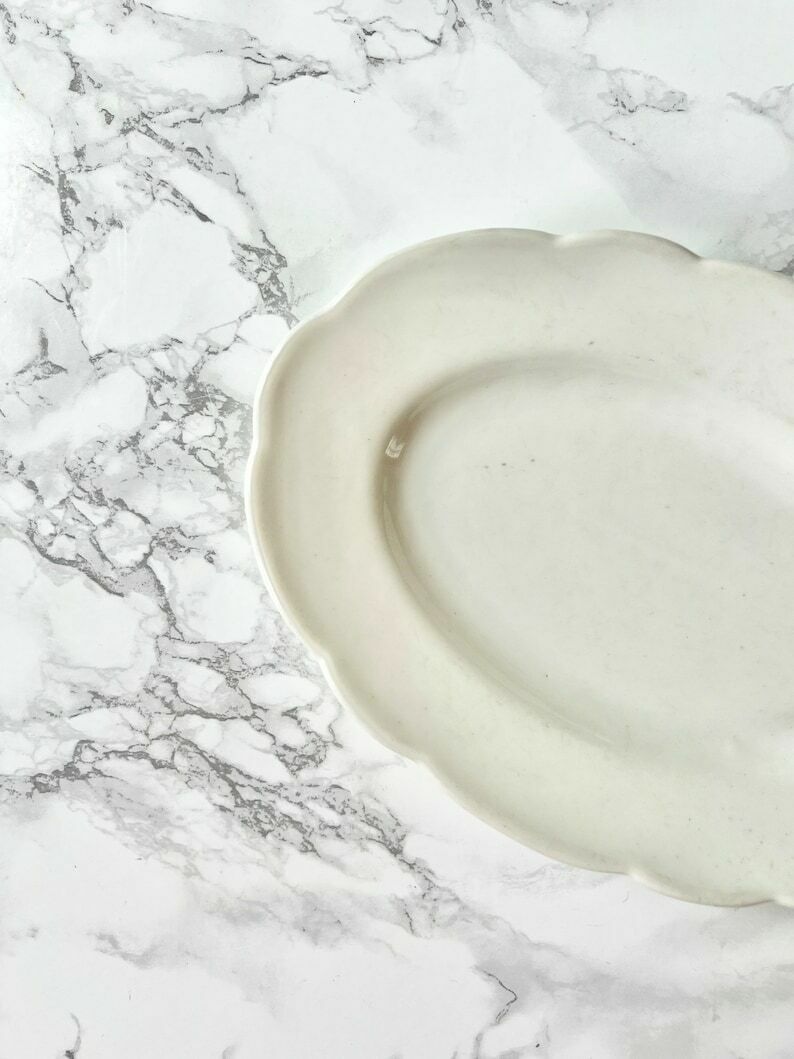Large Antique French Large Pickle Dish In Thick White Porcelain, Lobed Edges   19th Century photo for sale