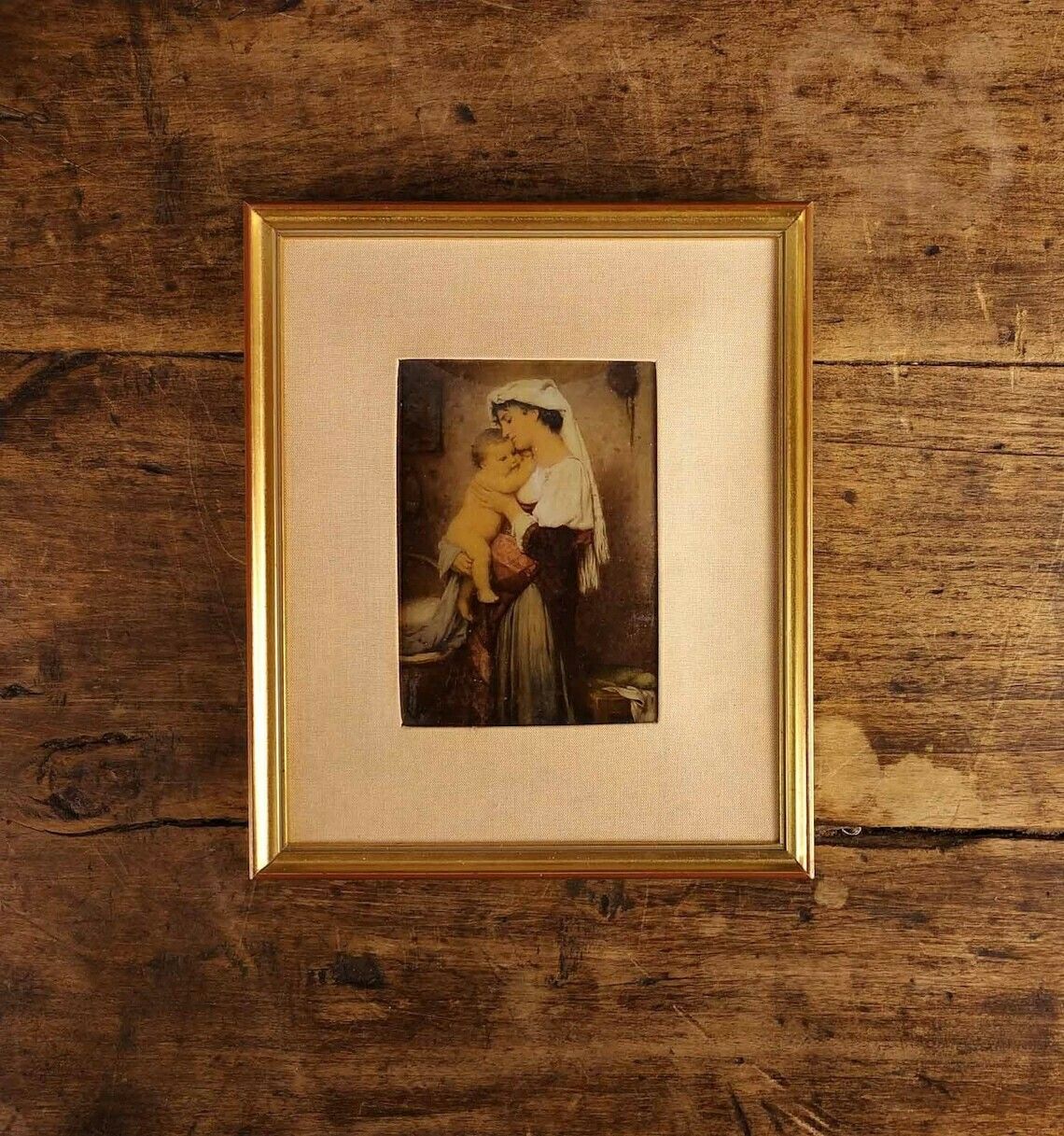 Antique French Painting, Reverse Painted Glass , Reverse Painting On Glass, Antique Wall Hanging, Woman And Child Painting, Framed Painting
