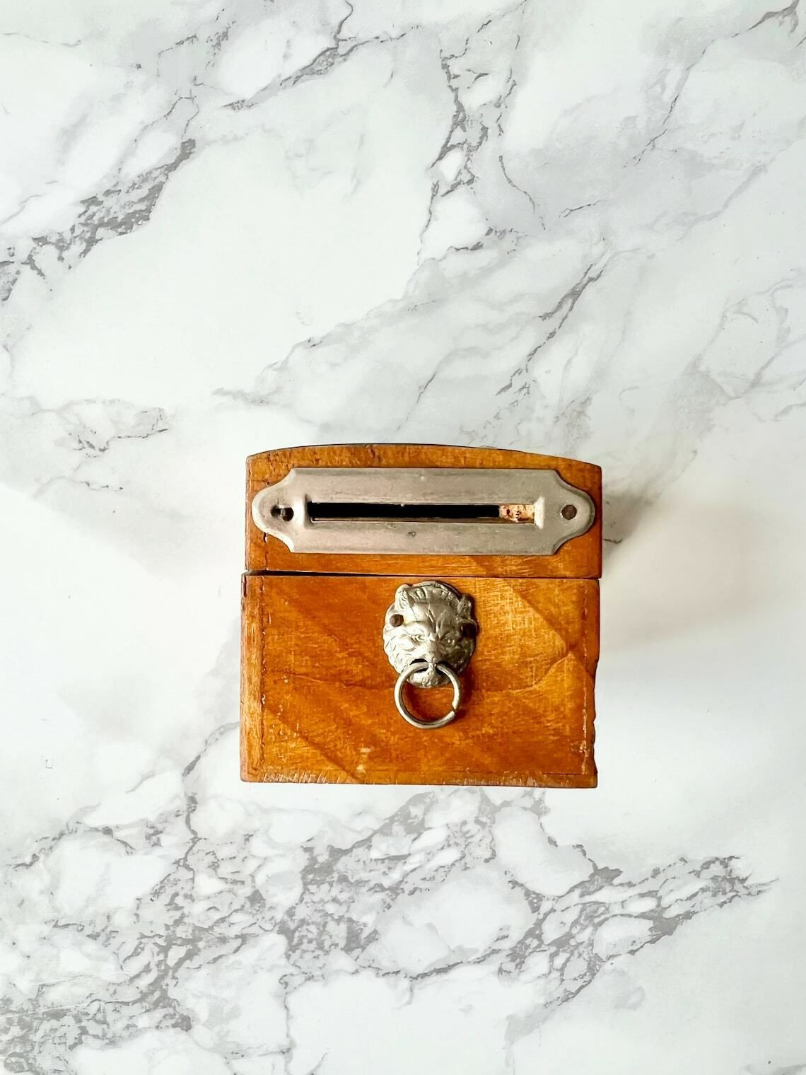 Rare Small Antique French Piggy Bank Box Dating From The 19th Century   Light Wood And Pewter   Napoleon III photo Home Decor