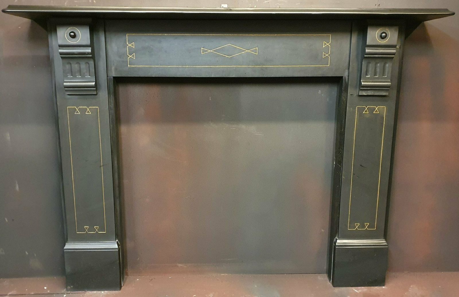 Original Victorian Slate Fireplace Mantel With Gold Inlay