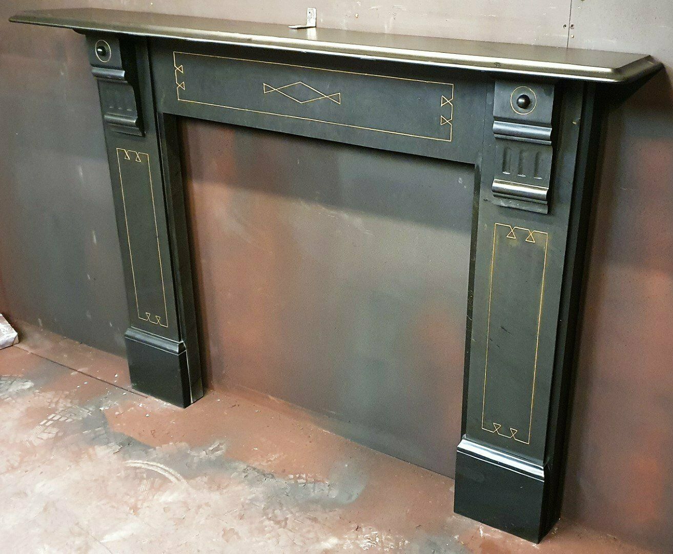 Original Victorian Slate Fireplace Mantel With Gold Inlay photo for sale