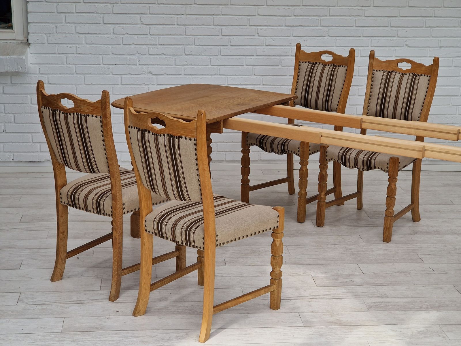 1970s, Danish Design, Dinning Set Of Table And Four Chairs, Oak Wood, Wool. photo Furniture