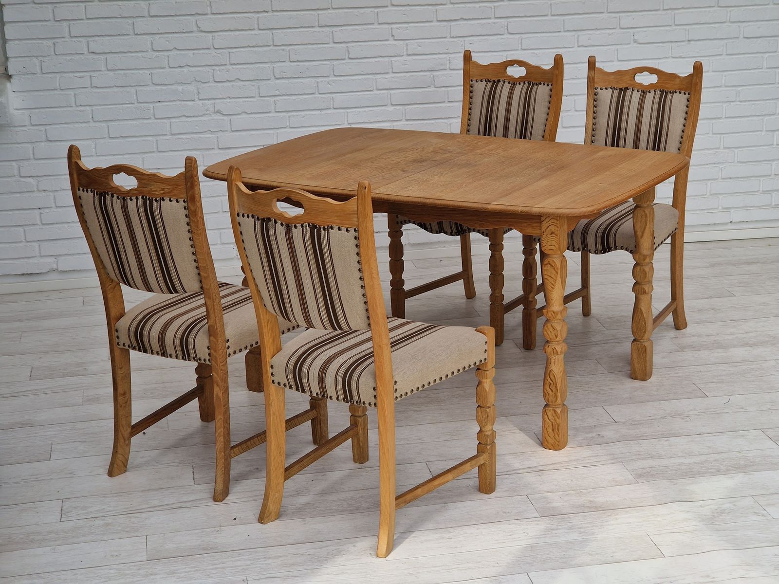 1970s, Danish Design, Dinning Set Of Table And Four Chairs, Oak Wood, Wool. photo 1550.0
