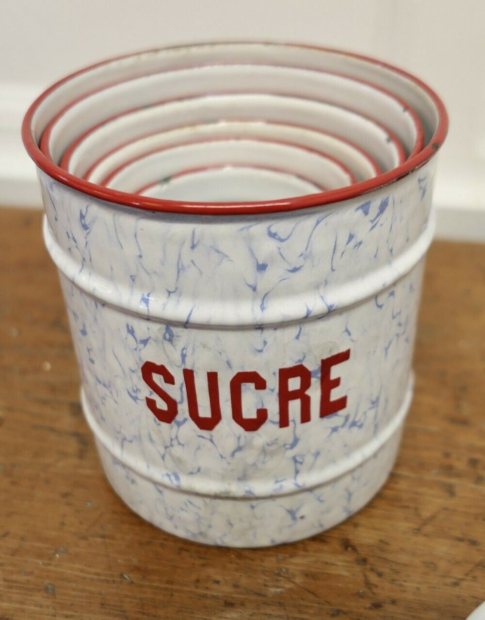 Lovely Set Of French Enamel Food Canisters photo vinterior