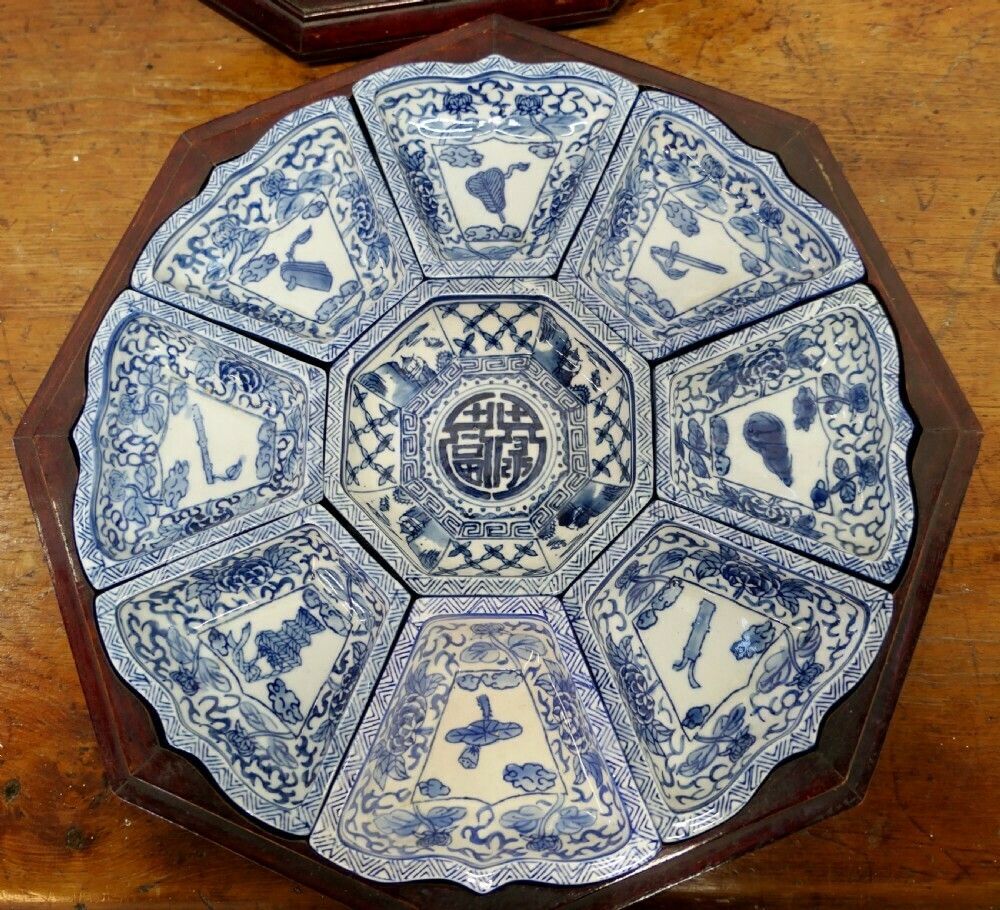 Mid Century Oriental Hors D'oeuvres Dish Set In Presentation Lazy Susan photo vintage
