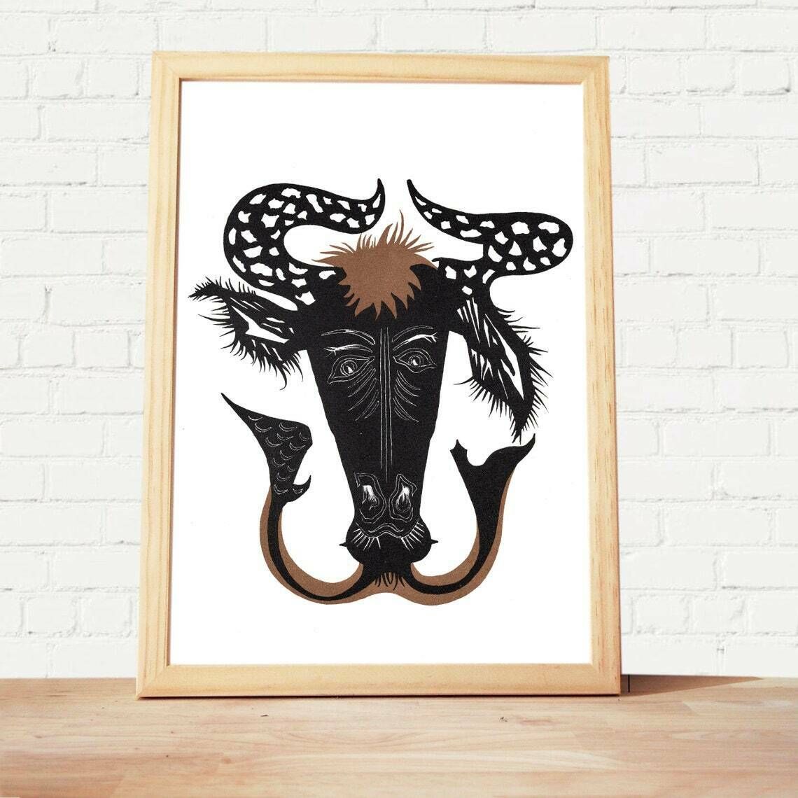Original Lithograph Jean Lurçat "Mermaid Bull Of Aden"