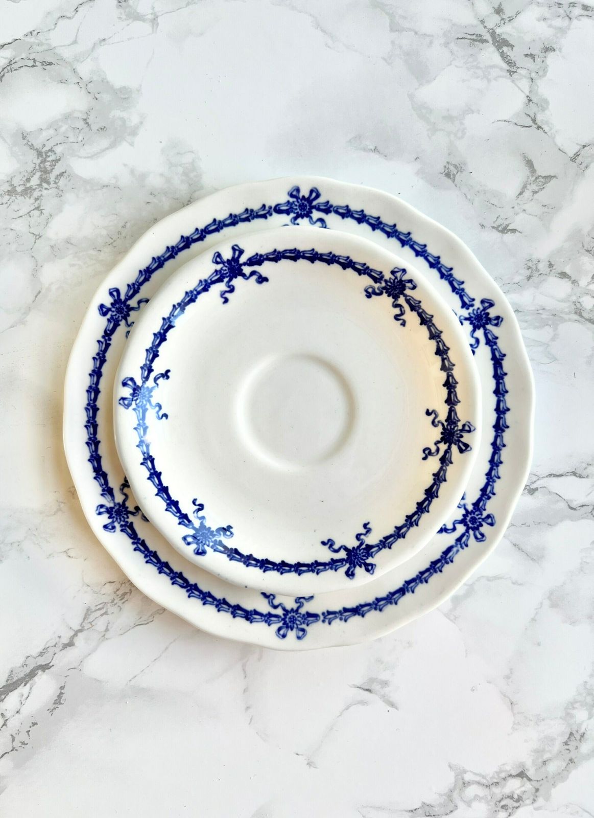 Royal Crown Derby   Early 1900 Blue And White Tea Set With Decor Of Garlands And Bows   18 Pieces photo Home Decor