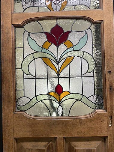 Large Edwardian Solid Oak Front Door Stained Glass Period Reclaimed Old Antique photo for sale
