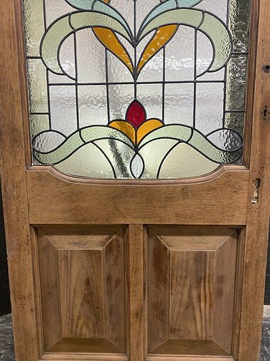 Large Edwardian Solid Oak Front Door Stained Glass Period Reclaimed Old Antique photo Home Fixtures