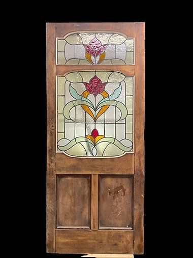 Large Edwardian Solid Oak Front Door Stained Glass Period Reclaimed Old Antique photo buy