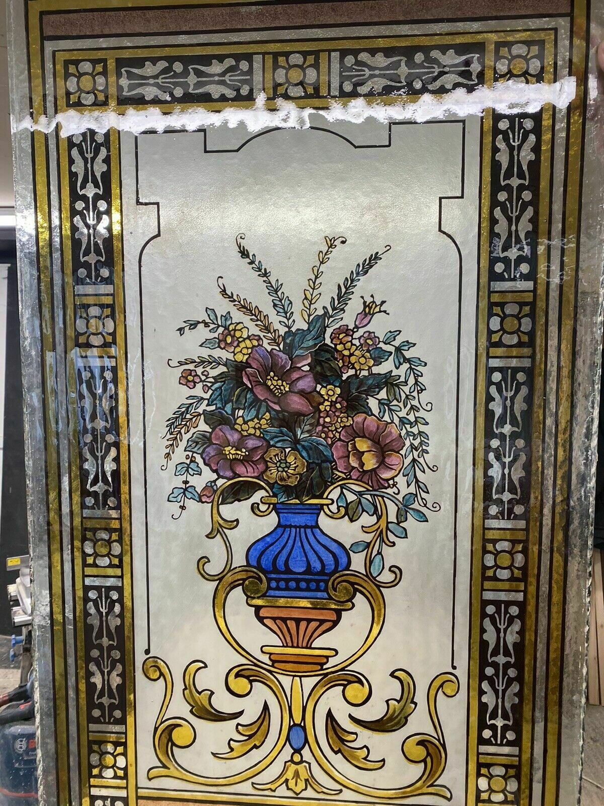 Exquisite Victorian Stained Glass Hand Painted Window Panel Old Period Antique photo for sale
