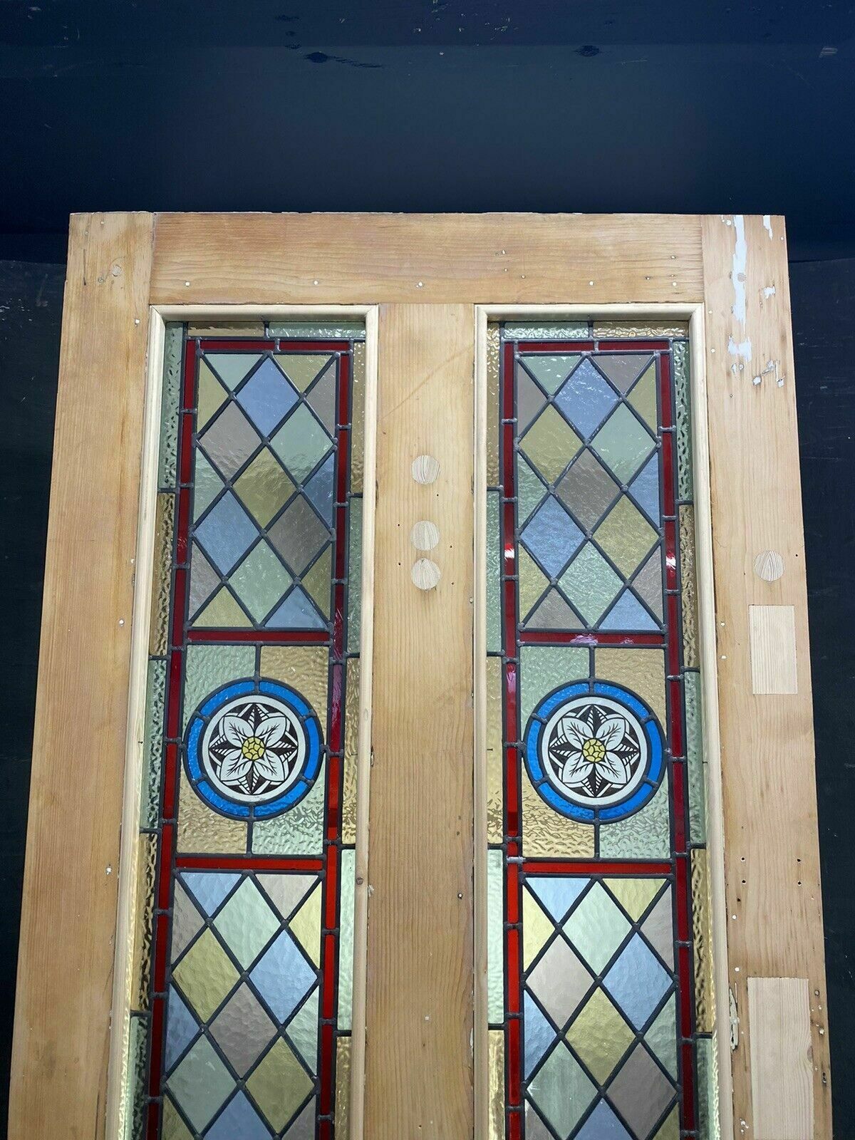 Large Victorian Stained Glass Front Door Old Reclaimed Antique Glass Period Lead photo vintage