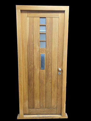 Brute Heavy Solid Oak Front Door Frame Reclaimed Bespoke Hardwood Glazed Keys