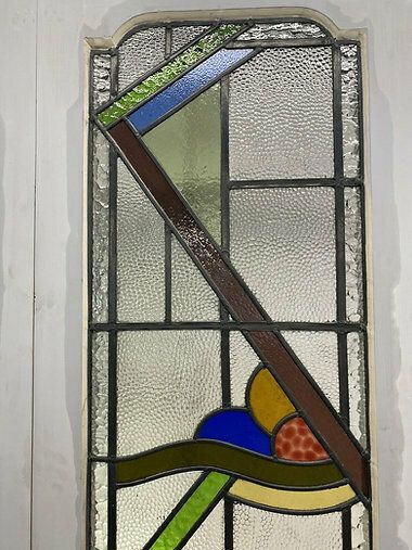 Home Fixtures Art Deco Stained Glass French Doors Antique Period Reclaimed Old 20s 30s Leaded photo