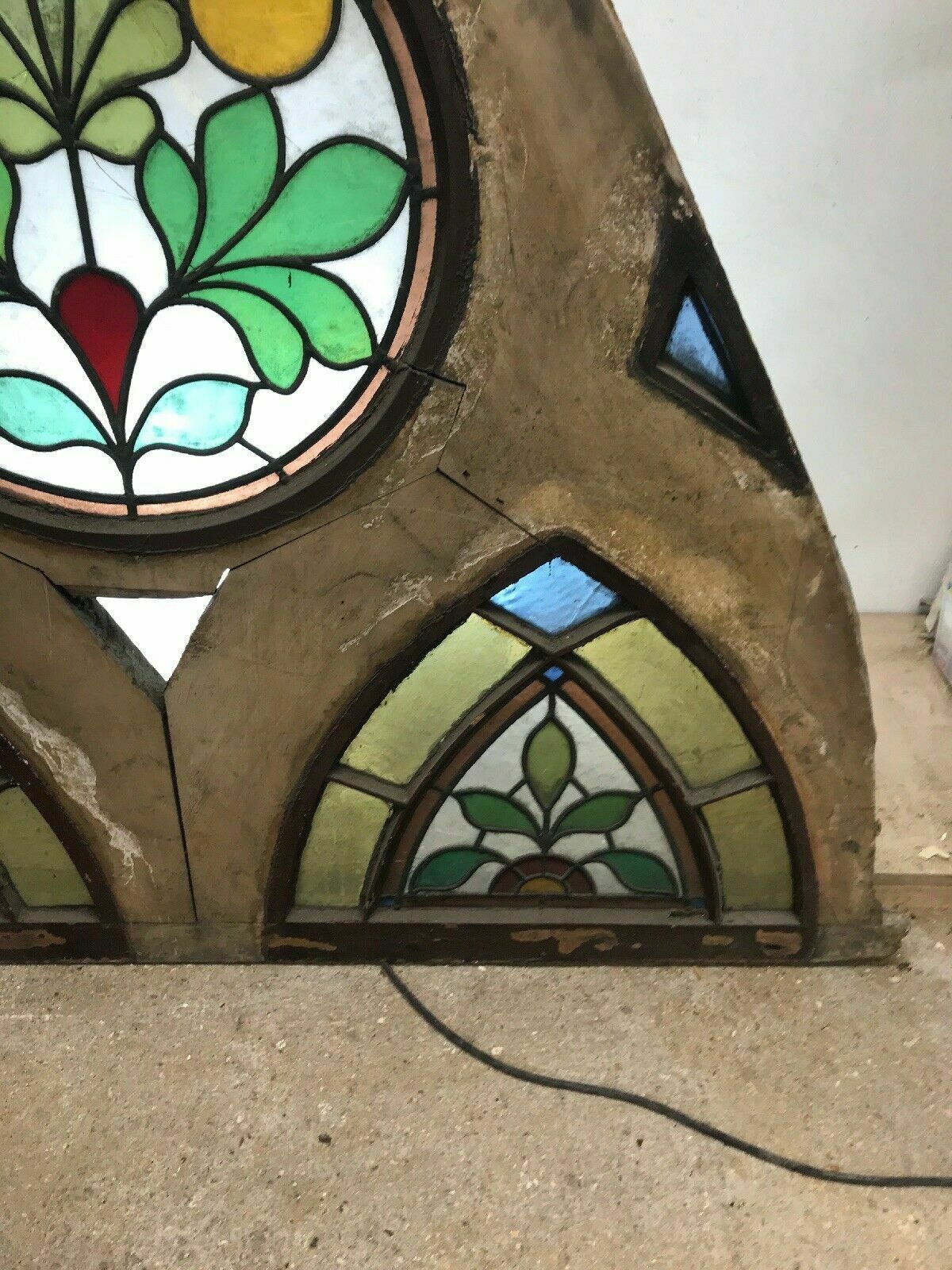 photo furniture Antique Tudor Church Stained Glass Window Old Arch Period Rare 17th Century Wood