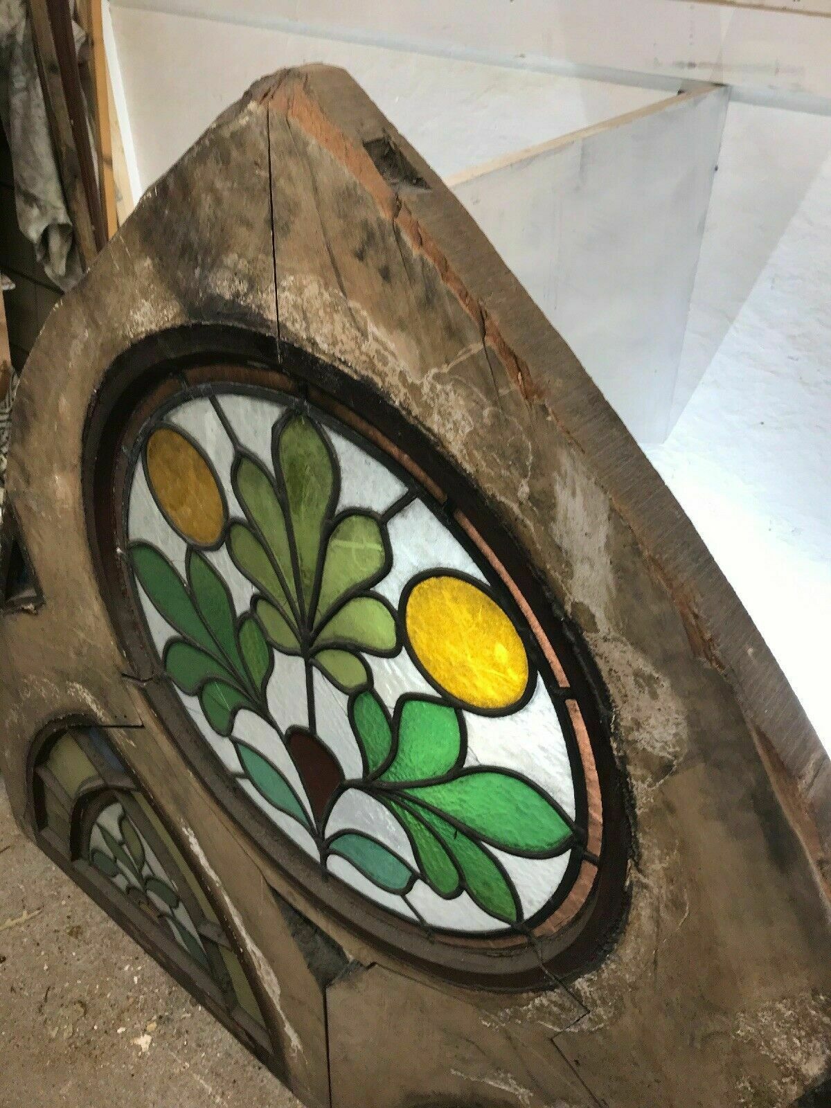 2183.0 Antique Tudor Church Stained Glass Window Old Arch Period Rare 17th Century Wood photo