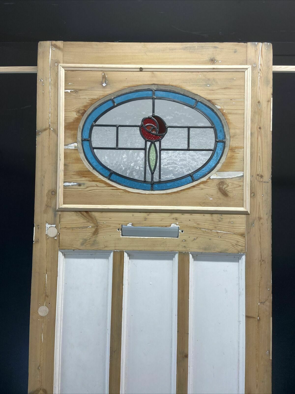 Art Deco Stained Glass Front Door Period Old Reclaimed Antique Pine Wood Leaded photo vintage