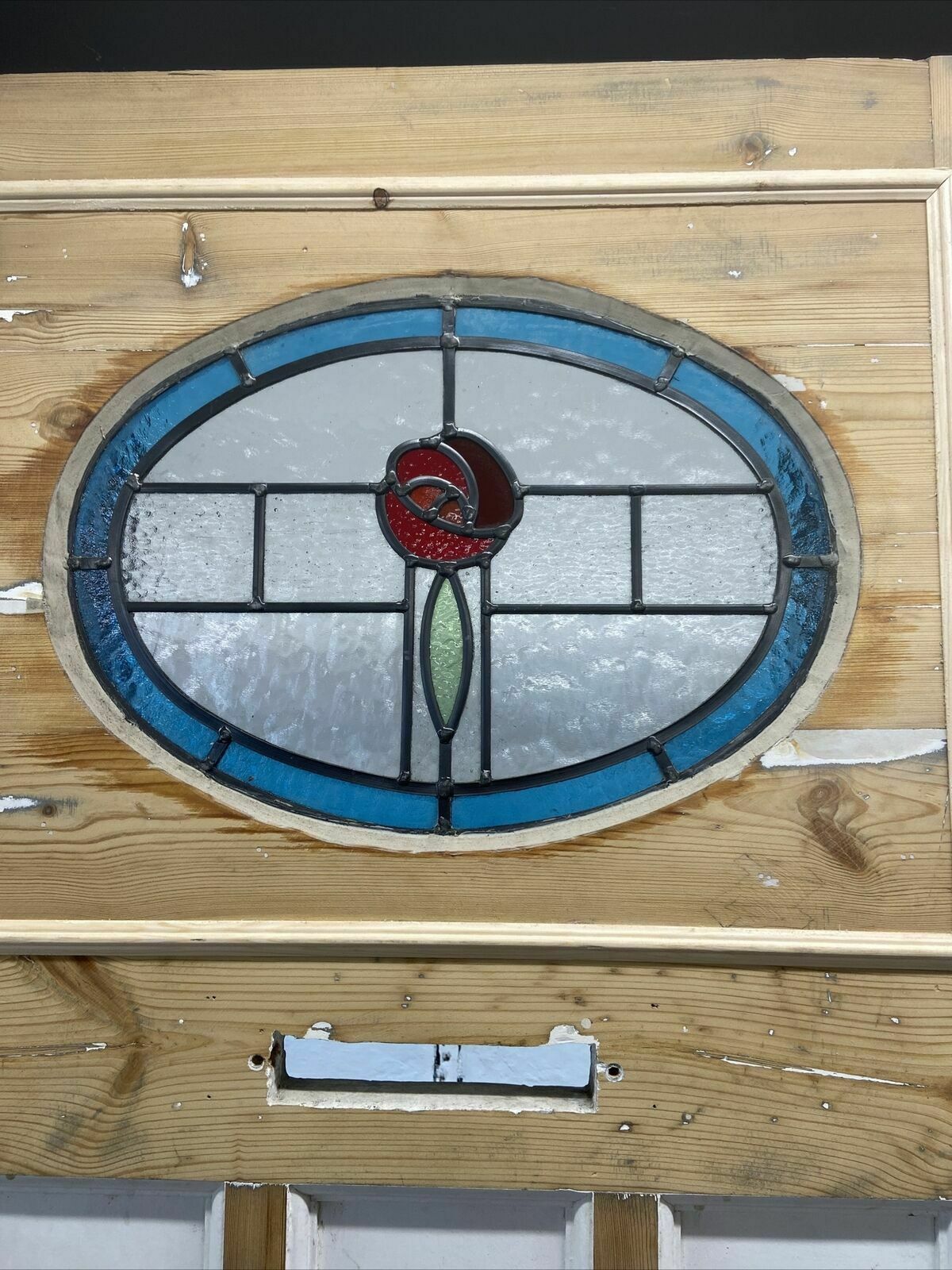 1357.0 Art Deco Stained Glass Front Door Period Old Reclaimed Antique Pine Wood Leaded photo
