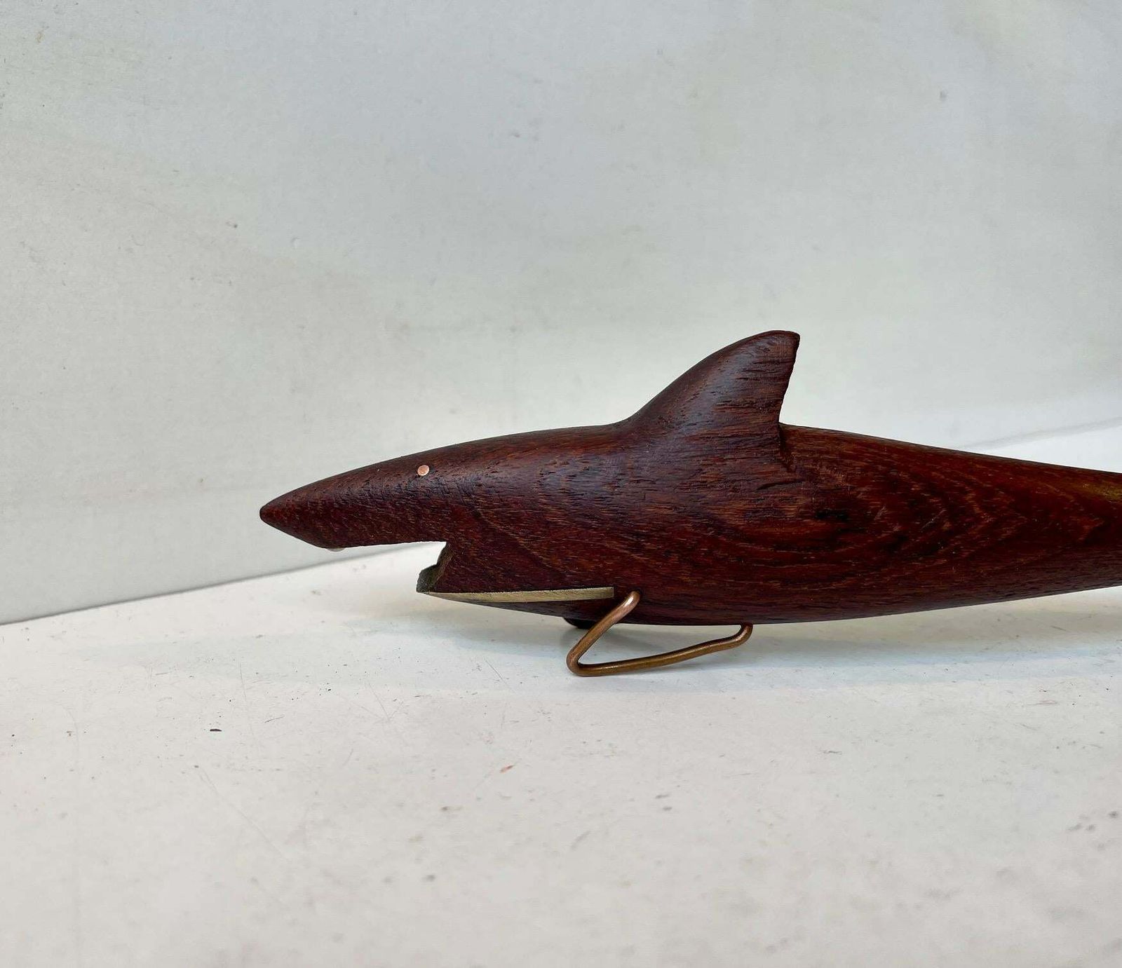 Danish Midcentury Shark & Lobster Figural Bottle Openers In Teak & Brass photo for sale