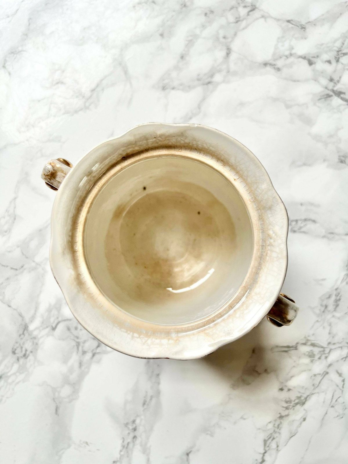 Very Rare Digoin Sarreguemines   Large Antique French Sugar Bowl In White And Gold Transfer Ware Pottery photo buy