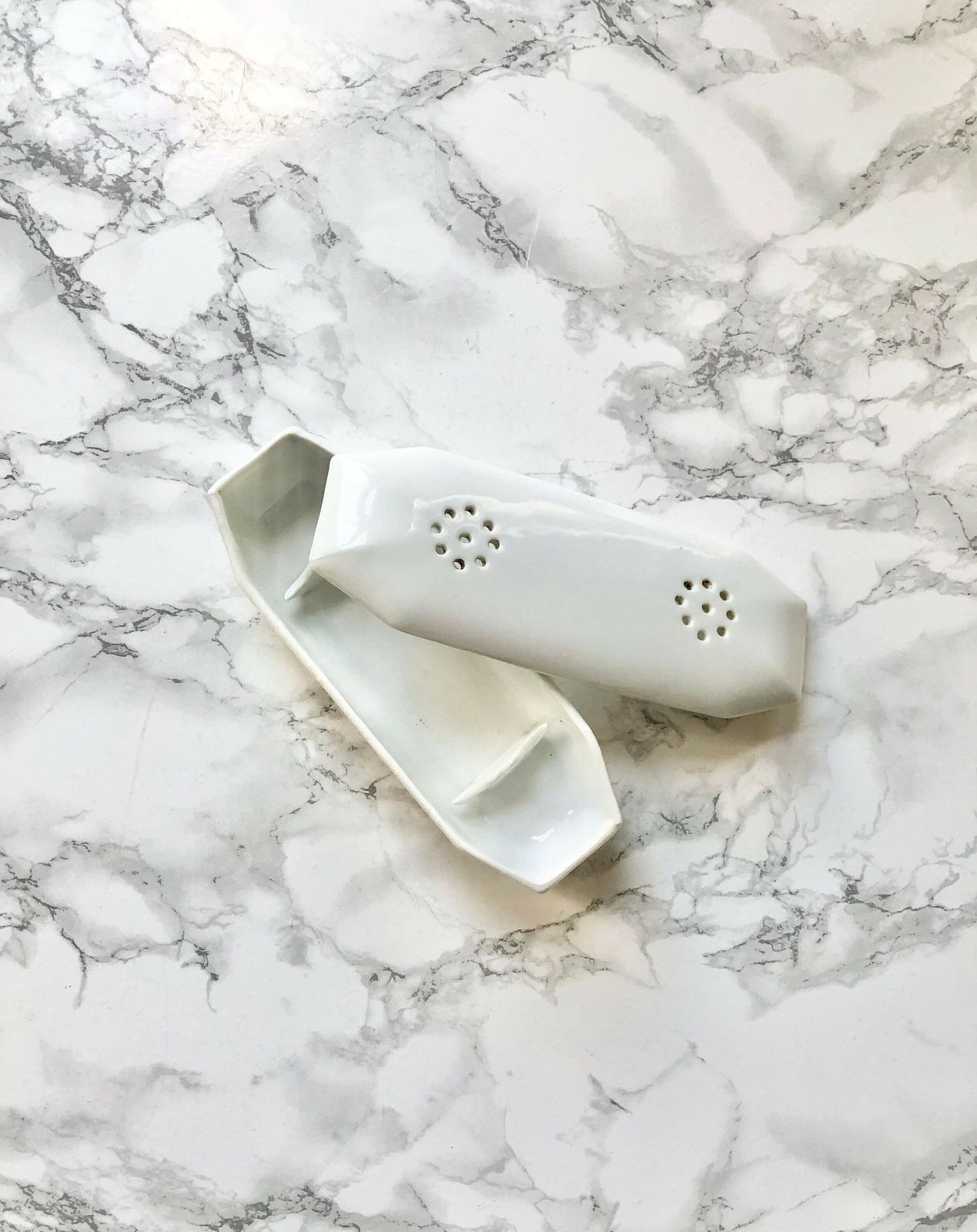 Very Nice Old French Comb Or Toothbrush Holder In White Ironstone